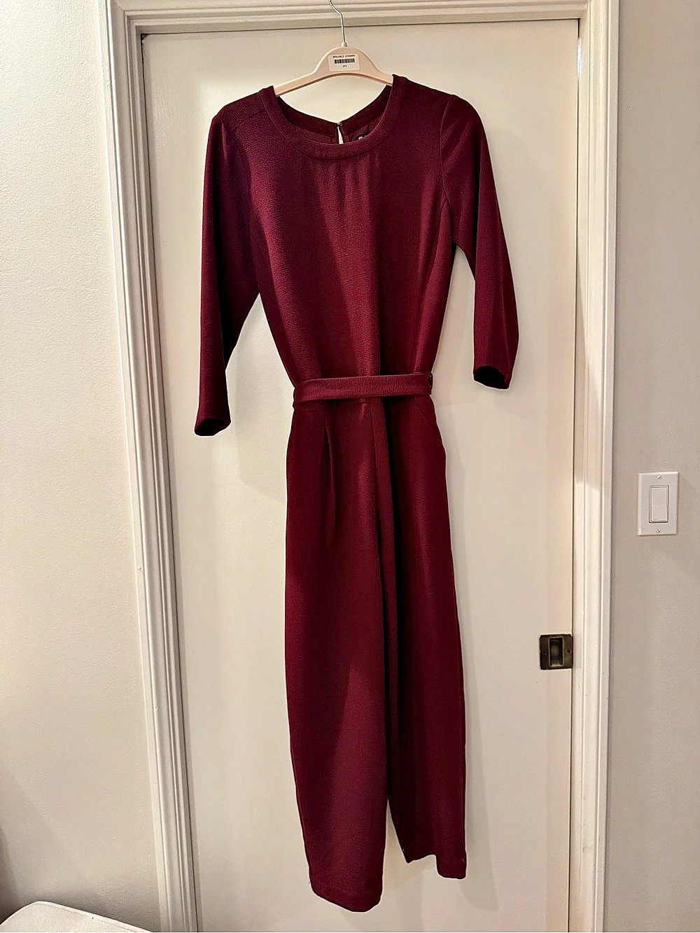Madewell Sloan Jumpsuit in Maroon Burgundy Crepe Burgundy Belted Size 6